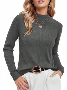 Women's Wool Blend Fall Sweaters Mock Neck Business Casual Outfits JQ2E - Màu xám đen - Xem 11