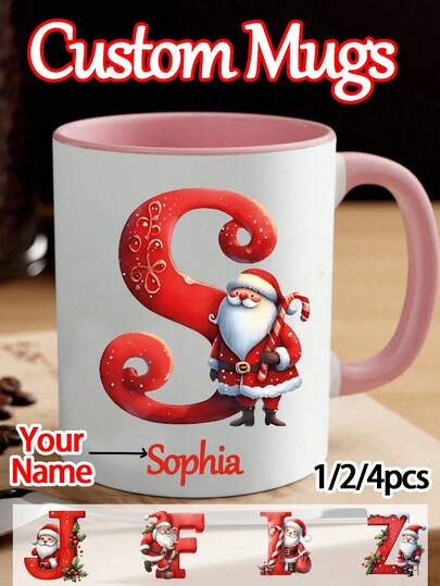 1/2/4 piezas Taza de cerámica personalizada con nombre personalizado para Navidad | Taza personalizada para pareja, regalo romántico de Navidad, aniversario de citas, recuerdo festivo, bebida de bar del hogar de amantes, regalo de doble vibra de San Valentín-Navidad | Adecuado para parejas, amantes, compradores de regalos de Navidad/aniversario, creadores de regalos románticos, entusiastas de bares del hogar, amantes festivos | Texto personalizado, material de cerámica, reutilizable, taza de pareja de Navidad, taza de recuerdo de aniversario
