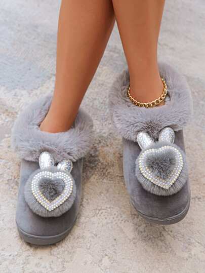 Dép đế dày mới mùa thu/đông dành cho nữ, dép cao gót đi trong nhà không giữ ấm dễ thương cho bà bầu, dép đôi có họa tiết tai thỏ đáng yêu, dép hài hước