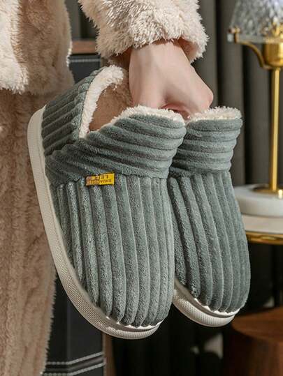 Men's Closed Toe Autumn/Winter Slippers - Warm Indoor Home Plush House Shoes