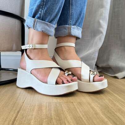 Sandália Feminina Anabela Plataforma Papete Confortável