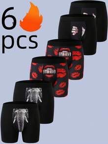 6-Piece Men's Boxer Shorts, Wedding Fun Pattern Printed Men's Four-Way Briefs, Fashionable Comfortable Men's Long Four- Briefs, Sports Men's Angle Shorts, Suitable For Christmas, Halloween, Four Seasons To Wear, A Gift For A Boyfriend.