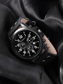 6 件套男士商务休闲手表，个性化多功能 PU 皮革表带圆形表盘日历模拟数字指针，情人节礼物，适合日常佩戴、运动