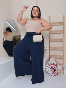 Maxi Pantalona Plus Size Without Slit Duna Fabric Elastic Waist - Navy Blue - View 4