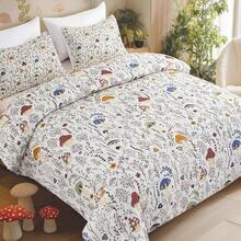 Mushroom Comforter Set 3 Piece, Colorful Mushrooms Dr Queen Bedding With Plants And Flowers, Aesthetic Cute Mushrooms Room Dr Comforter For  Adults Boys Girls, Queen, Cream,23456159 - 薄荷藍 - 查看 2