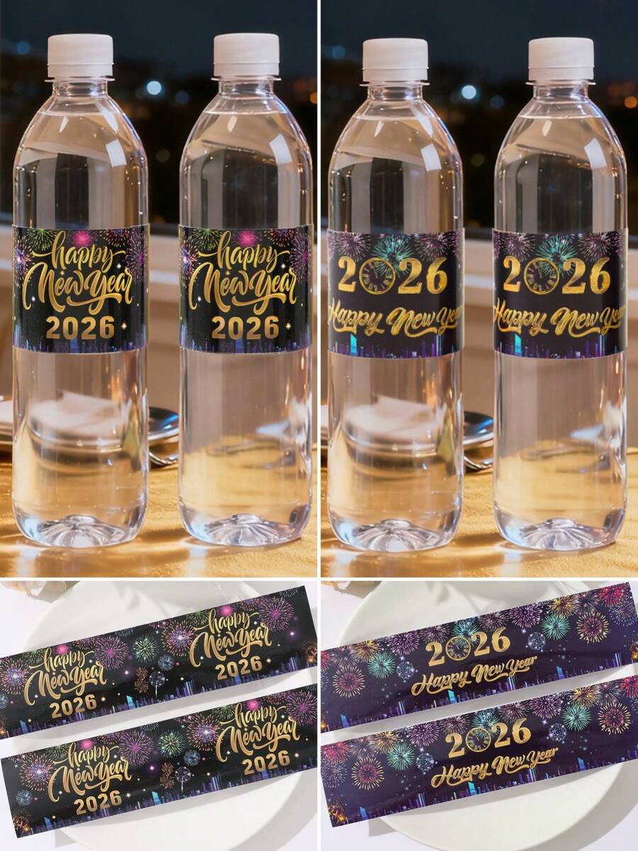 10/24 unidades Etiquetas adhesivas para botellas de Año Nuevo 2026, Etiquetas adhesivas para botellas de agua de fiesta de Año Nuevo, Etiquetas adhesivas para regalos de fiesta de Año Nuevo, Decoraciones de mesa de Nochevieja 2026, Suministros para fiestas de celebración de Año Nuevo, Etiquetas adhesivas para envolver regalos de Año Nuevo, Decoraciones de aniversario, Pegatinas decorativas de Año Nuevo, Decoración de Año Nuevo, Suministros para envolver regalos de Año Nuevo