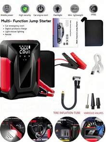 Car Starter With Air Pump,Car Battery Charger With Air Pump, 12V Car Battery Starting Power Supply, With Emergency LED Light, Portable Power Bank, Leather Storage Bag. - Multicolor - View 2