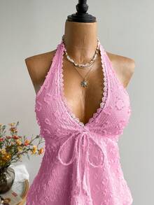 Rusttydustty Trang phục đi biển phong cách Bohemian hở lưng thoải mái dành cho nữ, áo cổ yếm dự tiệc âm nhạc Hawaii nhiệt đới cho kỳ nghỉ. - Hồng - Xem 3