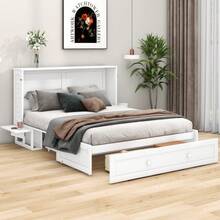 =(WX000705AAK) 140 X 200 Mobile Murphy Bed With Drawers At The End Of The Bed And A Small Shelf On The Side Of The Bed, Convertible Platform Beds, White - 1 - 查看 12