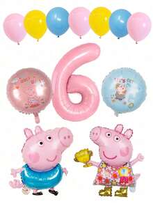 Set di palloncini a tema Peppa Pig, con palloncini rotondi a forma di maiale in rosa e blu a doppia faccia da 18 pollici e palloncini in lattice misti a tre colori, abbinati a palloncini in film di alluminio digitali rosa di grandi dimensioni con numeri da 1 a 9, decorazione per feste di compleanno a tema George