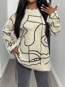 Mejors Damen lässiger, süßer, locker gestrickter Rundhals-Pullover mit Aufdruck, ideal für die Rückkehr zur Schule, Herbst/Winter - Aprikosenfarben - Übersicht 5