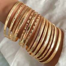 14pcs/Set Gear & Geometric Multi-Bracelet Set, Women Bracelet Set, Jewelry Accessories - 金子 - 查看 1