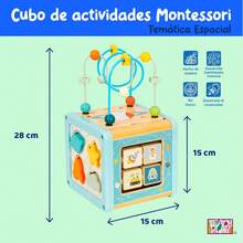Cubo Montessori para Enseñanza| Juguete de laberinto educativo| Cubo de Actividades de Madera| Juguetes educativos adecuados para niños y bebés.| Cubo de Actividades Montessori 5 en 1 Espacio