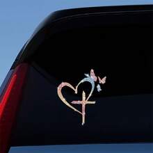 Shiny Heart Cross Butterfly Vinyl Sticker-Perfect For Cars, Trucks, Walls, Laptops, Etc.-Adhesive, Reusable, Sparkling, Birthday Gifts, Family, Friends, Gifts