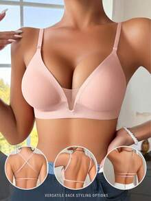 1pc Seamless Mesh Patchwork Underwire Bra For Women, Supportive Lift And Shaping, Versatile Backless Design