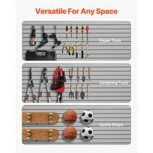 Slat Wall Paneling, 8 X 4 Ft, PVC Garage Slatwall With Accessories, Grey Slat Wall Easy-To-Install Adjustable Slatwall Panel With Coupling Structure & DIY Cutting, Fits For Storage & Display - Grey - View 5