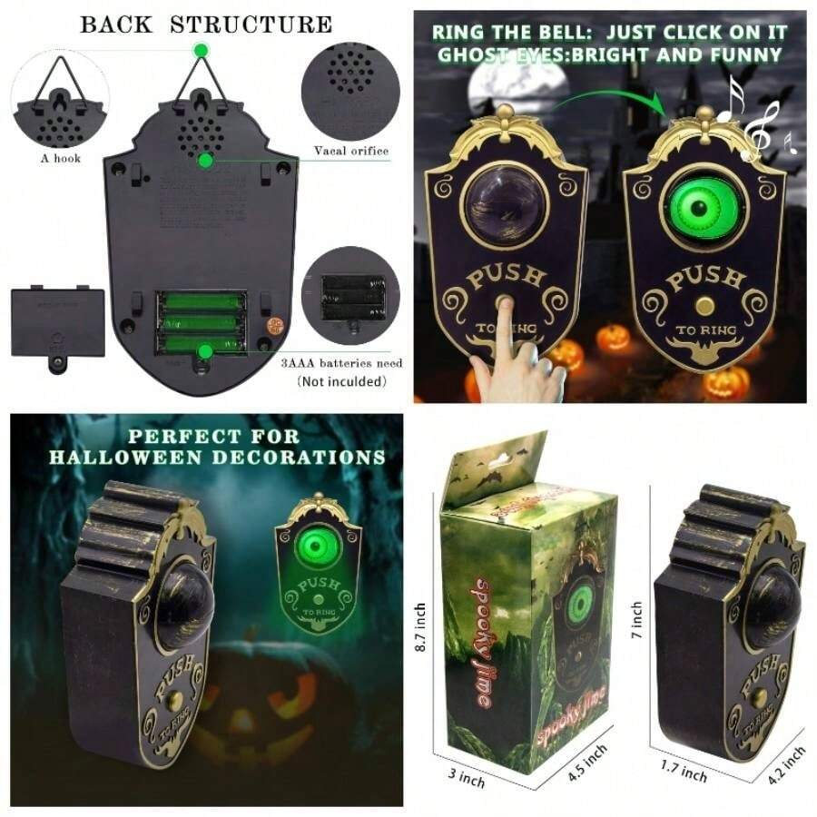 - Timbre de puerta para decoracin de Halloween, con globos oculares animados y aterradores, decoracin de Halloween con sonidos espeluznantes para nios, casa embrujada, decoracin de - verde - Ver 1