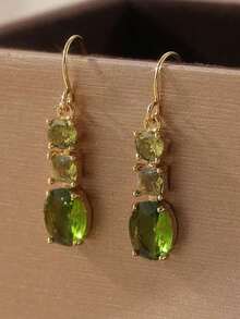 1 Pair Green Vintage Geometric Pendant Earrings Decorated With Synthetic Cubic Zirconia, Suitable For Women To Wear On Festivals And Parties - 金子 - 查看 3