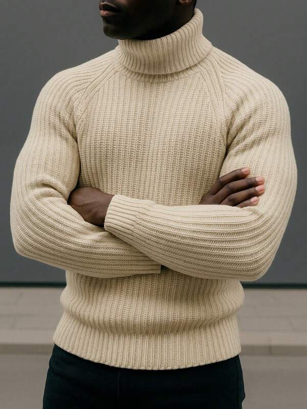 Herren modischer, vielseitiger einfarbiger Rollkragenpullover mit Langarm, Herbst/Winter