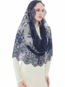 Wgior Spanish Infinity Veils For Church Lace Chapel Veils Catholic Church Veil Latin Mass Head Covering Scarf Mantillahalloween - Màu xanh hải quân - Xem 12