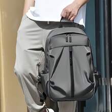 1pc Multifunctional Waterproof Men's Backpack,With Laptop Compartment, Durable, Suitable For Hiking And Outdoor Travel, Minimalist Design With Logo Label Rucksack Fathers Day Gifts Summer College Bag，Men's Versatile Backpack, Waterproof Casual Large Capacity Bookpack on Capacity School emage Schools。 - 灰色 - 查看 3