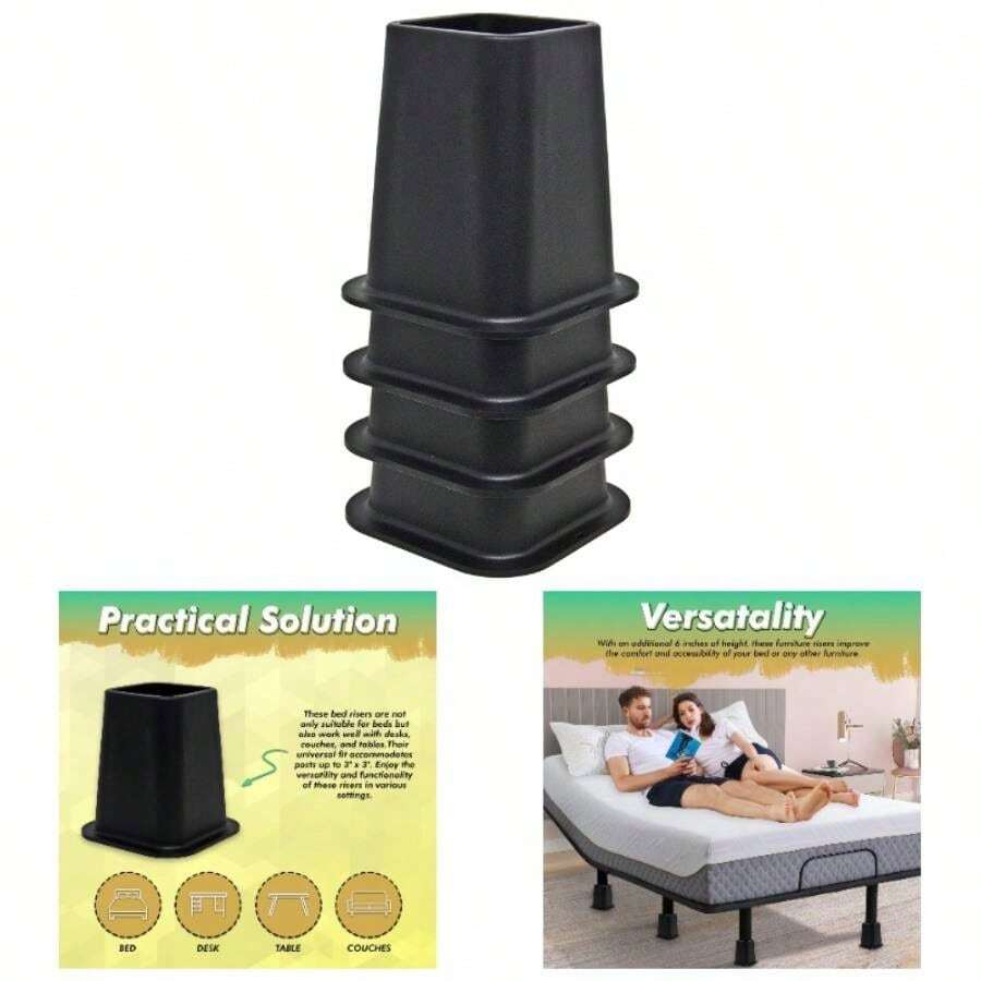6 - Inch Bed Risers - Set Of 4 Black Heavy Duty Stackable Risers Under ...
