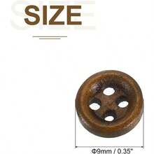 50Pcs Wooden Buttons, 9mm38 4 Hole Round Wood Sewing Button Flatback Sewing Clothing, Brown - Initial - View 2