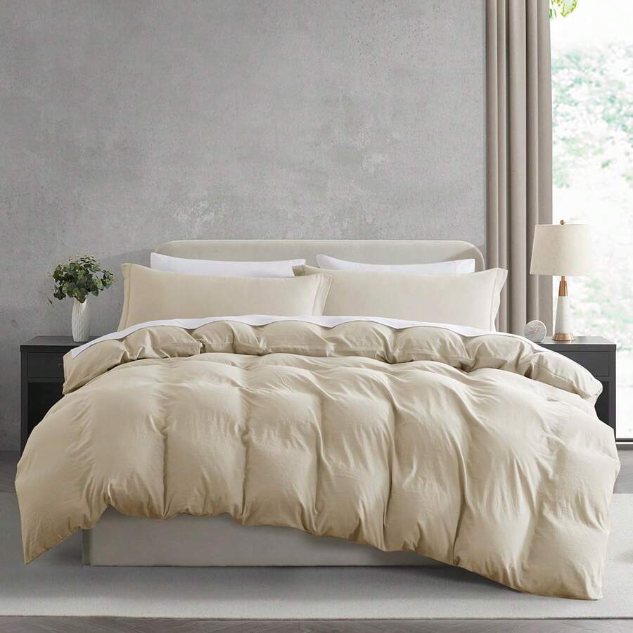 Soft Prewashed California King Duvet Cover Set, 3 Piece, Zipper Closure, 104x98 Inches Duvet Cover And 2 Pillow Shams - No Comforter, In 2025 - Beige Cream (No Comforter) - View 1