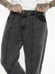 Men's Oversized Wide Leg Jeans Without Elastane - Negro - Ver 2