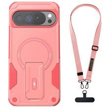Pink For Pixel 9/Pixel 9 Pro/9 Pro XL/Pixel 10/Pixel 10 Pro/10 Pro XL Shockproof Heavy Duty Magnetic Holder Case Hybrid Slim Dual Layer Stand Protective Kickstand Phone Cover With Universal Adjustable Phone Strap/Lanyard/Chain & Back Sticker - 粉色 - 查看 2