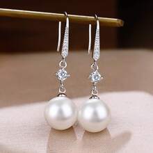 1 Pair Of Imitation Pearl Earrings For Women, New  Fashionable Versatile Earrings, Face Slimming Gold Earrings, Ear Hooks - 銀色+白色 - 查看 13