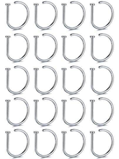 20 Pcs Women And Girl Fake Piercing Nose Ring Gold Stainless Steel D-Type Simple American Style Personalized Letters Hip-Hop Street Style Non Perforated Accessories Fake Nose Studs, Women Fake Piercing Nose Ring Hoop Septum Non Piercing Nose Clip Rock HipHoop Stainless Steel Fashion Punk Body Jewelry