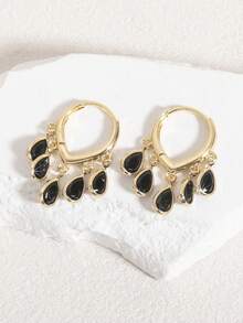 1 对时尚高端奢华闪亮优雅甜美百搭高品质金色、银色、粉色、彩色、桃色、白色水滴、心形、花朵、圆形锆石耳环，适合女性日常佩戴、婚礼、庆典、派对、赠送朋友的礼物 - 黑色 - 查看 6