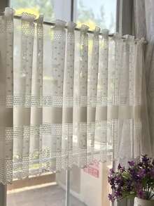 1pc Christmas Decorative Rod Pocket Embroidered Sheer Curtain With Hollow-Out Luxury Tassel Trim, Semi-Sheer Kitchen Small Window Curtain, Suitable For Living Room And Bedroom, Sound Insulation And UV Protection, Christmas Decor Kitchen Curtain (150g Fabric Weight) - Multicolor - View 3