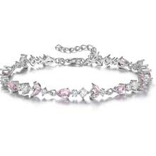 Crysdue Wedding Bridal Link Bracelet Brides Bridesmaids, Marquise Cubic Zirconia Tennis Bracelets Women Prom Jewelry - D_CZ+珍珠,金色 7.8-9.37 英寸 - 查看 10