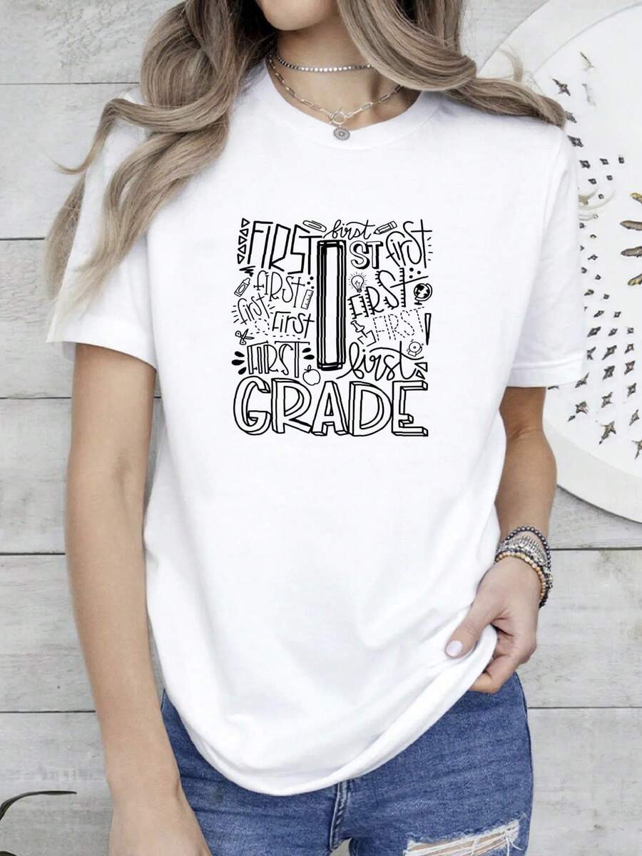 180g pure Cotton First Grade Teacher Shirt, 1st Grade Teacher Team Shirt, Matching Teacher Shirt, First Grade Crew Shirt, Elementary Teacher, ® Top For Everyday Wear streetwear Slightly Versatile Comfortable Stretched women Casual Unisex T-Shirt For Women Casual - Blanco - Ver 1