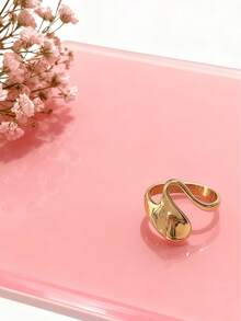 1 pièce Bague élégante et décontractée de style français INS en acier inoxydable asymétrique, de haute qualité, électroplaquée, imperméable et résistante à la décoloration. Convient pour un usage quotidien, les voyages, les déplacements et une mode polyvalente. - Étranger - Voir 3