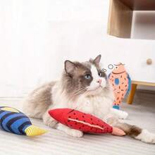 Cat Toys Plush Fish Cat Pillow Scratching Toy, Self-Playing Plush Printed Fish Toy With Sound - Multicolor - View 3