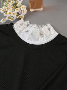 1pc Women Lace Collar Neck Warmer Solid Color Undershirt, Cute Floral Petal Fake Collar, White For Dress For Christmas Decor - Multicolor - View 2