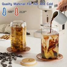 8pc, Glass Cup With Bamboo Lid And Glass Straw+Straw Brush, Exquisite Glass Cup, Essential For Furniture And Kitchen, Party Supplies, Straw Cup Perfect For Soda Water, Boba Tea, Iced Coffee Cup, 18.7oz - 8PCS - View 2
