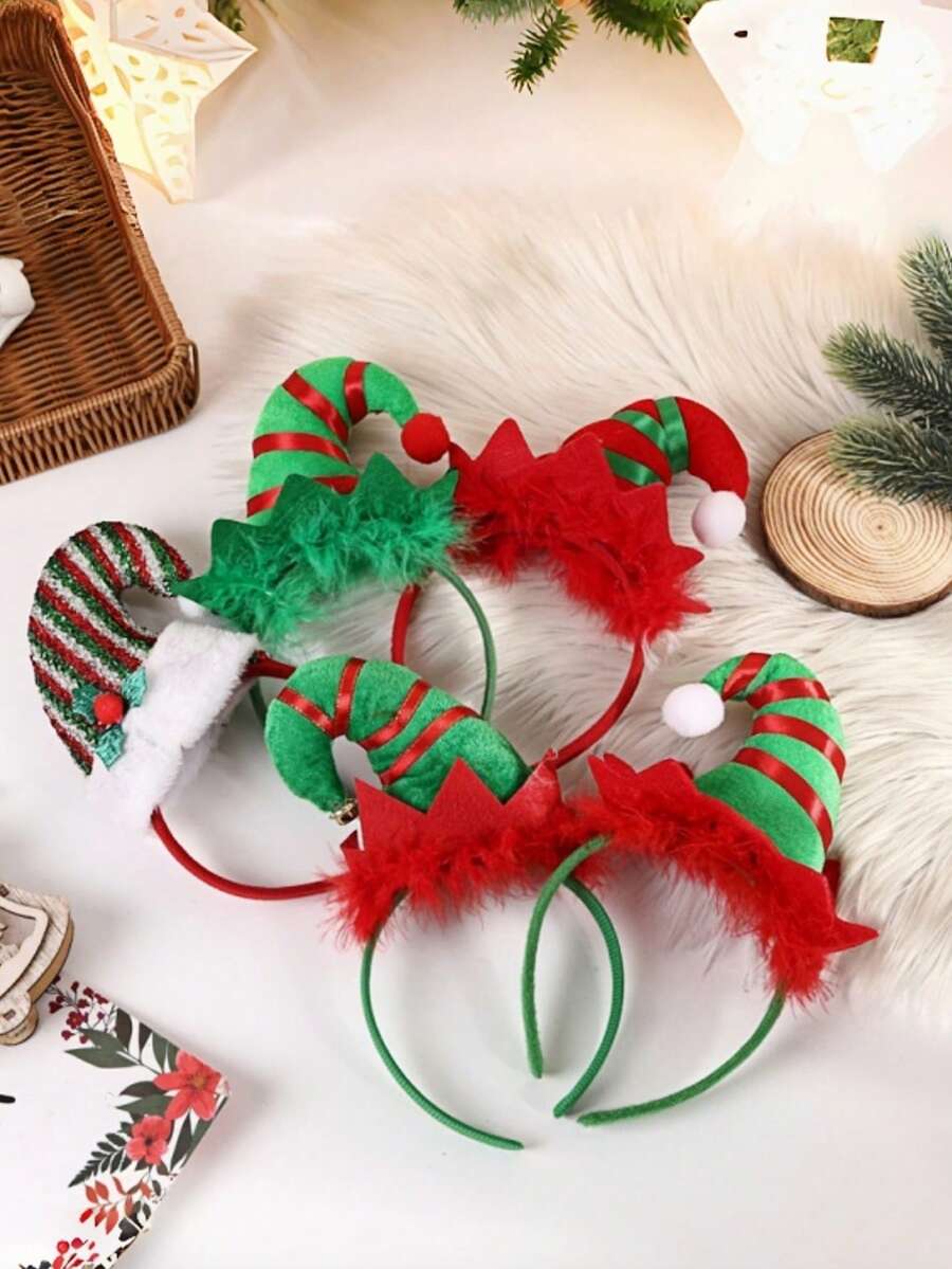 1 Stück Weihnachts-Elfen Haarband, süßer rot-grün gestreifter Weihnachts-Elf Haarschmuck, Party-Stil, Kostümzubehör, Feiertags-Party Dekoration - Verschiedenfarbig - Übersicht 1