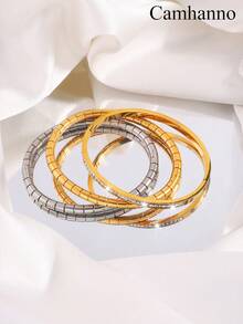 Camhanno 3 elegantes y exquisitos juegos de pulseras casuales de acero inoxidable, con un estilo versátil y elegante, perfectos para el uso diario, aportando un toque de elegancia a tu vida cotidiana, y convirtiéndose en un gran regalo para tu familia - Multicolor - Ver 2