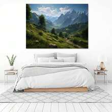 1Pc Framed Ready To Hang, Green Mountain Valley With Clear Sky Canvas Wall Art, Art Poster, Wall Decor For Living Room, Bedroom, Office, Home Decor, Posters And Prints Wall Art Pictures, Artwork Suitable For Nature And Peaceful Style Lovers' Home Decoration  -  Pictures,Framed Wall Art,Painting - Ready To Hang Wall Decor For Home,Wall Art With Frame,Canvas Wall Art,Bedroom Decor,Bathroom Decor, Wedding, Party Decorations-Garden Decor Outdoor - Green - View 3