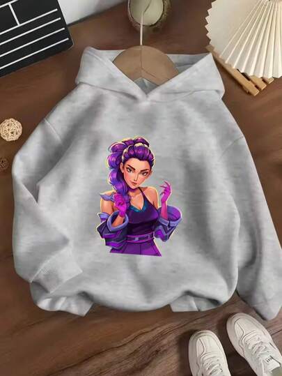 Sudadera con capucha con estampado gráfico y forro térmico para niña preadolescente, cálida y cómoda para otoño/invierno