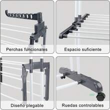 Tendedero Vertical Plegable 4 Niveles, para Ropa Airer de Metal Acero Inoxidable,Soportes Tendederos Portátil,Rack Retráctil para Ropa con Alas Laterales y Ruedas - 1 - Ver 1
