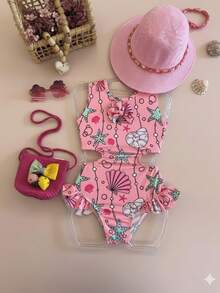 Children's Swimsuit With Side Cutout And Ruffles - Comfort And Style For Summer Stylish Girls - 粉色 - 查看 1