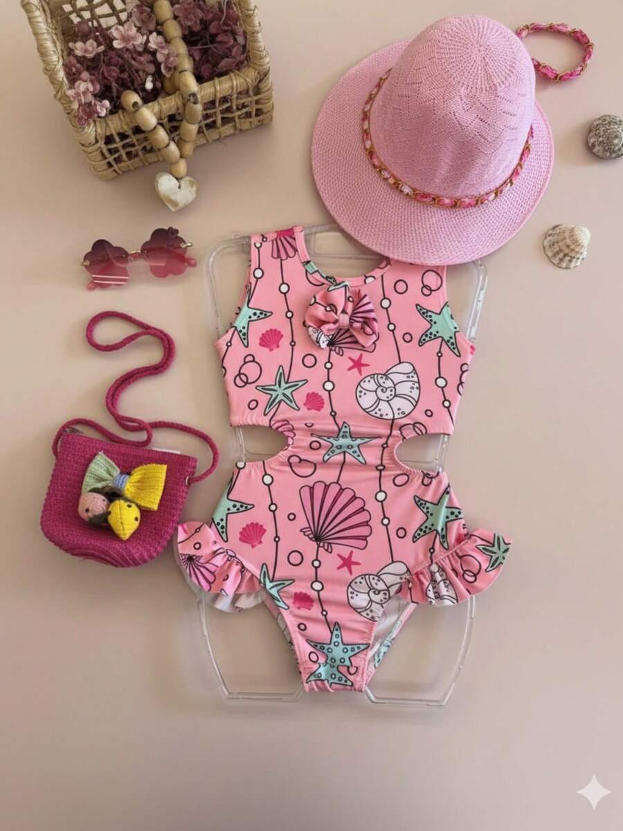 Children's Swimsuit With Side Cutout And Ruffles - Comfort And Style For Summer Stylish Girls - 粉色 - 查看 1