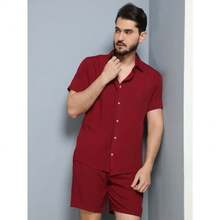 Men Shirt Co-Ords - 酒紅色 - 查看 2