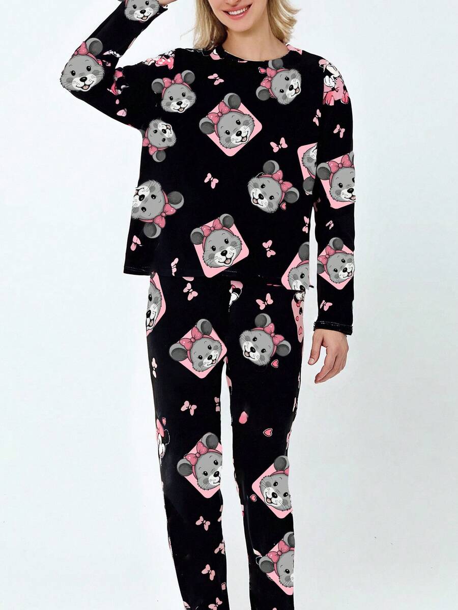 2Pzs Conjuntos De Pijamas Gruesos y Cálidos Térmica Para Mujer Top Y Pantalón pijama Polar Mujer - NEGRO - Ver 1