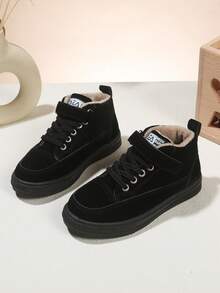 Children's Winter Boots, Brown Suede High-Top Snow Boots, Suitable For Boys And Girls, Warm-Foamed Ankle Boots With Laces And Hook And Loop, Non-Slip Rubber Sole, Waterproof And Windproof, Stylish Casual Shoes Perfect For Cold Days, Outdoor Activities, School, And Daily Wear, With A Comfortable And Durable Design To Keep Little Feet Warm And Protected In Winter.